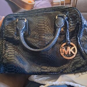 Michael Kors black python embossed leather Fulton handbag